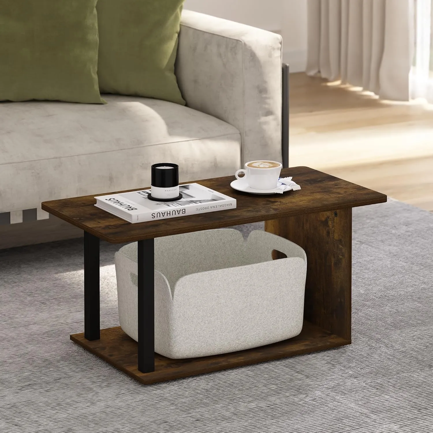 Furinno Basic Home Living Coffee Table, Amber Pine/Black