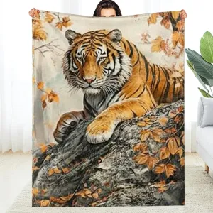 Fuzzy Fluffy Soft Cozy Tiger Rock Leaves Blanket - All-Season Comfort Multifunctional for Sofa, Travel, Camping, Bed, Chair 50 * 60in