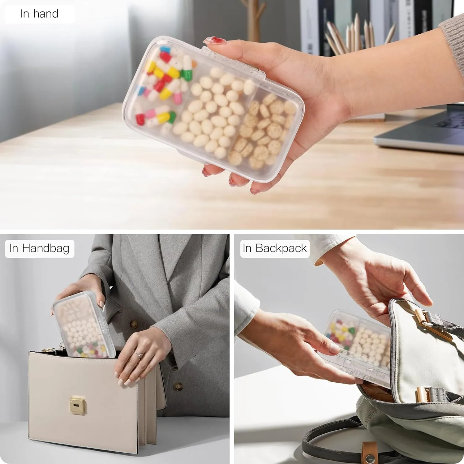 FYY Weekly Pill Organizer with Labels,8 Compartments Travel Daily Pill Case Airtight Moistureproof Large Pill Box to Hold Vitamins, Fish Oil, Supplements,Cotton Swab and Bandages-Clear