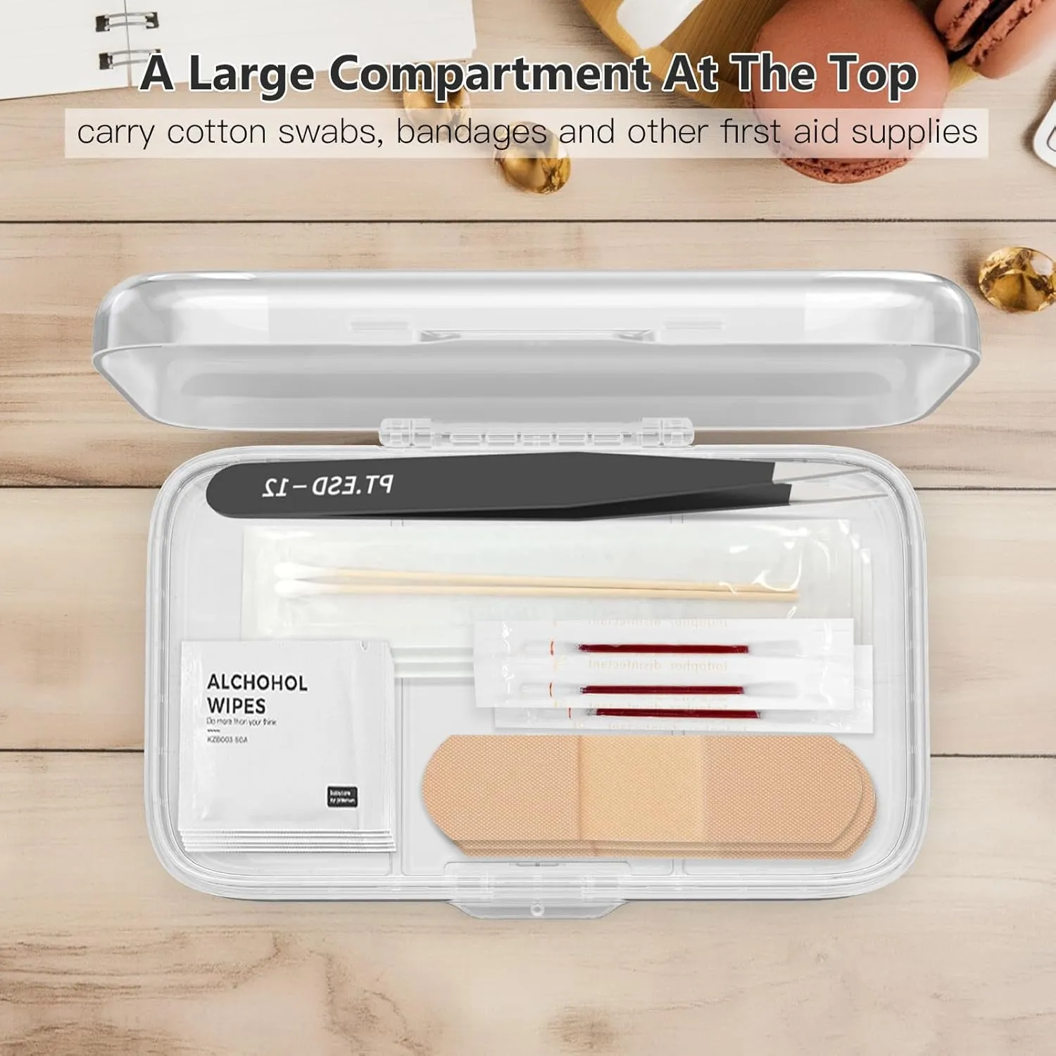 FYY Weekly Pill Organizer with Labels,8 Compartments Travel Daily Pill Case Airtight Moistureproof Large Pill Box to Hold Vitamins, Fish Oil, Supplements,Cotton Swab and Bandages-Clear