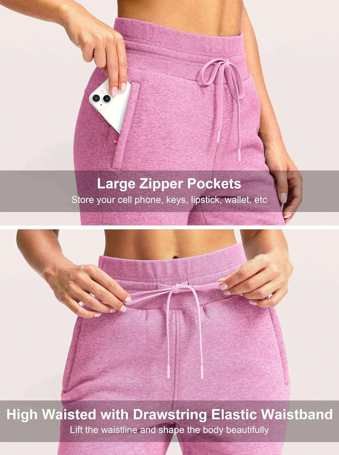 G Gradual Women's Sherpa Fleece Lined Pants with Zipper Pockets Winter Warm Joggers High Waisted Fleece Sweatpants