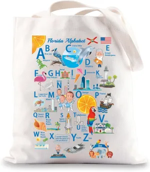 G2TUP Florida Alphabet Reusable Travel Bag Florida Orange Blossom Shoulder Bag Gift for Women Trip Aesthetic Canvas Bag (Florida Alphabet Reusable Bag)