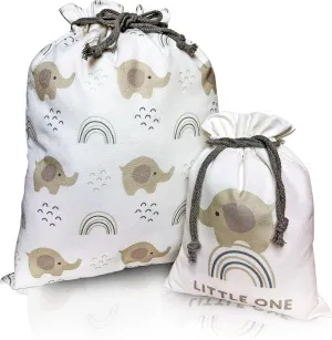 Gather & Knot Drawstring Gift Bags | 20" Large 12" Small | Premium Canvas | Reusable Fabric Wrap for Boy Baby Shower or Birthday | Elephant Blue