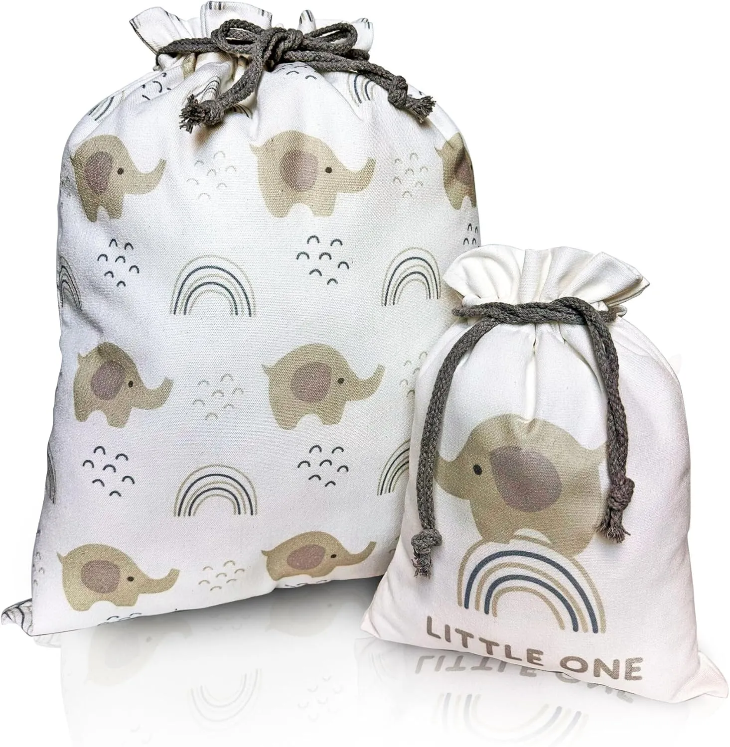 Gather & Knot Drawstring Gift Bags | 20" Large 12" Small | Premium Canvas | Reusable Fabric Wrap for Boy Baby Shower or Birthday | Elephant Blue