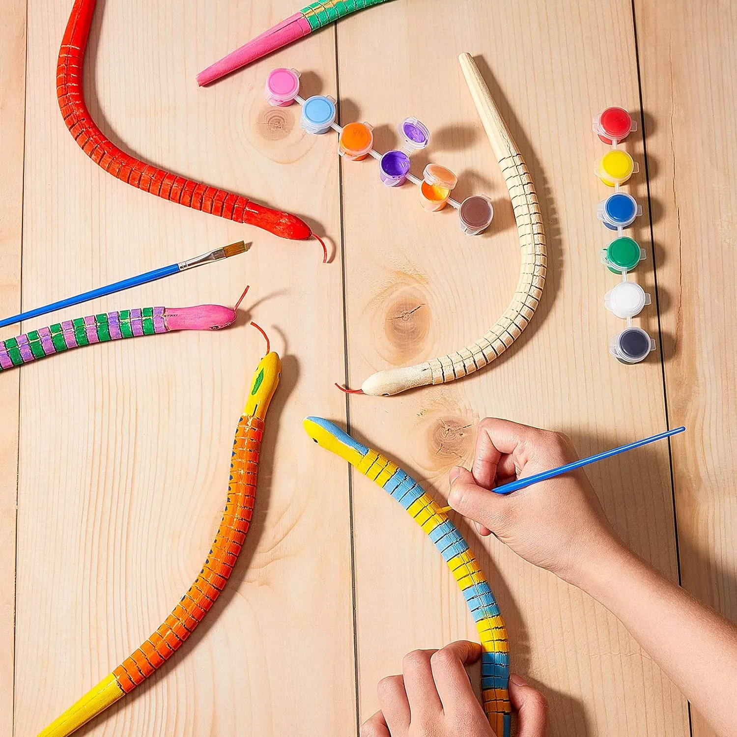 Gejoy 15 Pieces 12 Inch Wooden Snakes Unfinished Wiggly Jointed Flexible Wood Snakes to Paint Blank Canvas Animal Model for Arts and Crafts Halloween Birthday Party Supplies