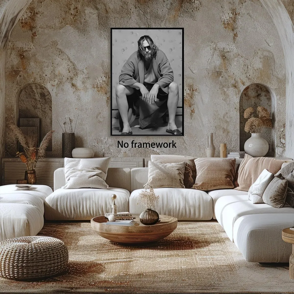 Generic Funny Bathroom Movie Poster Canvas Art Print Unframed 16x24 inches Black and White The Big Lebowski Humor Bathroom Decor