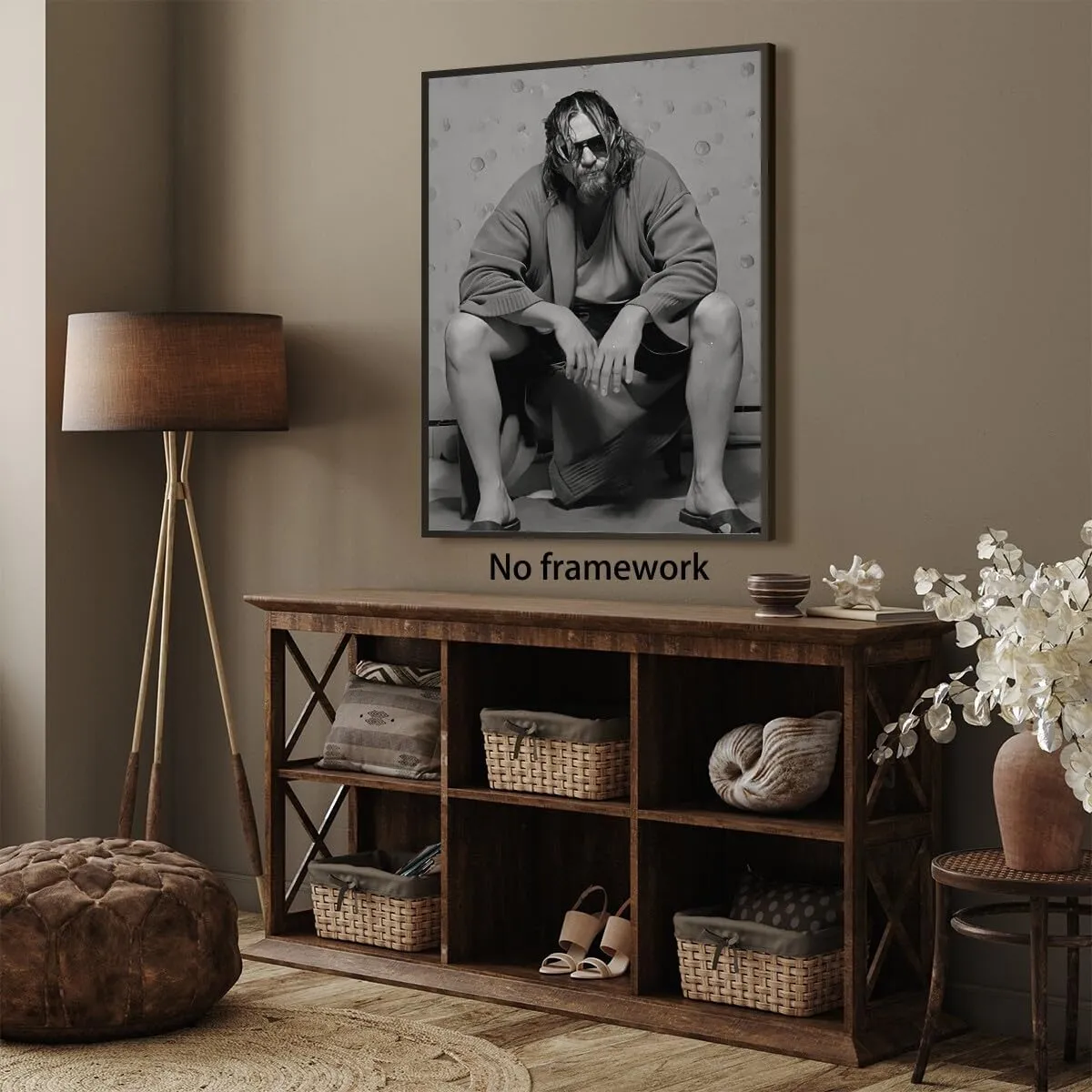 Generic Funny Bathroom Movie Poster Canvas Art Print Unframed 16x24 inches Black and White The Big Lebowski Humor Bathroom Decor