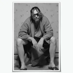 Generic Funny Bathroom Movie Poster Canvas Art Print Unframed 16x24 inches Black and White The Big Lebowski Humor Bathroom Decor