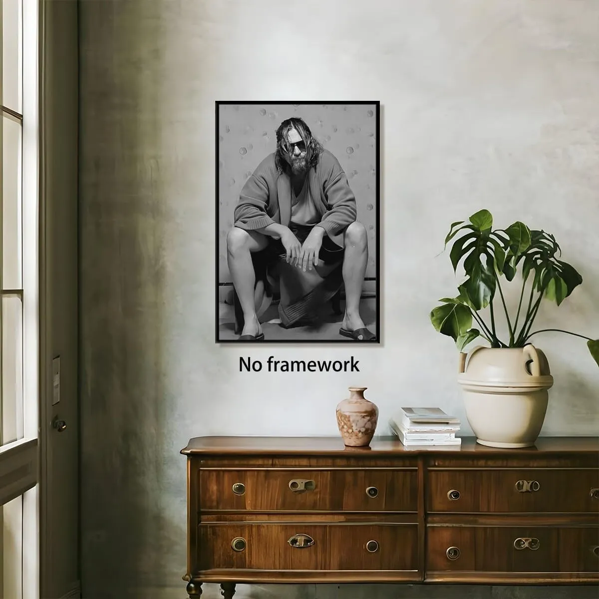 Generic Funny Bathroom Movie Poster Canvas Art Print Unframed 16x24 inches Black and White The Big Lebowski Humor Bathroom Decor