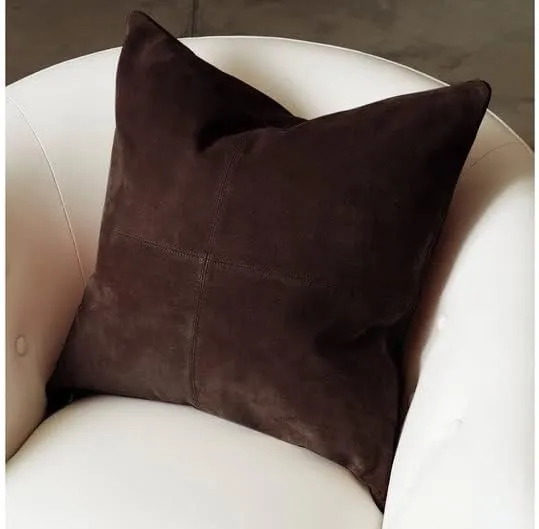 Genuine Lambskin Suede Leather Pillow Cover - Sofa Cushion Case - Decorative Throw Covers for Living Room & Bedroom (22 X 22 '' Pack of 2, Brown)
