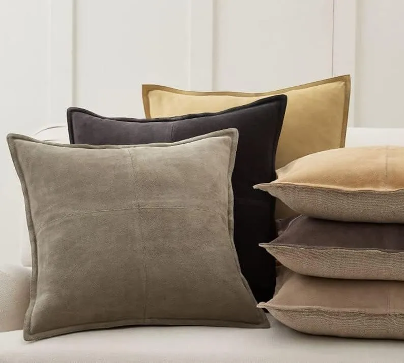Genuine Lambskin Suede Leather Pillow Cover - Sofa Cushion Case - Decorative Throw Covers for Living Room & Bedroom (22 X 22 '' Pack of 2, Brown)