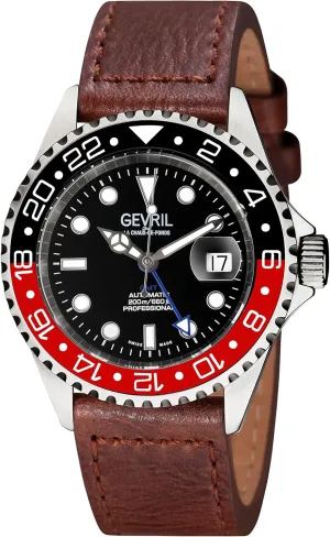 Gevril Men's Wall Street Stainless Steel Watch, Genuine Italian Leather Strap