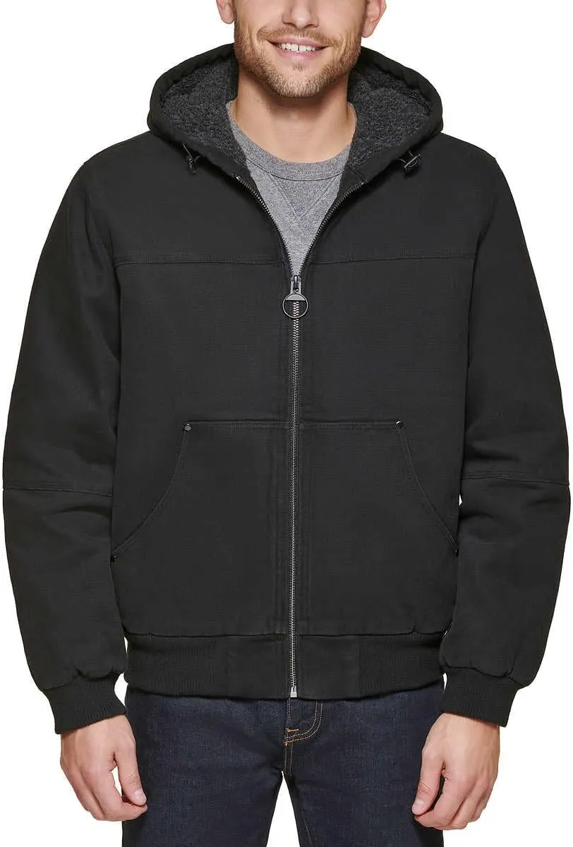 G.H. Bass & Co. Men’s Hooded Cotton Canvas Shell Workwear Jacket (Black,Medium)