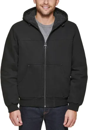 G.H. Bass & Co. Men’s Hooded Cotton Canvas Shell Workwear Jacket (Black,Medium)