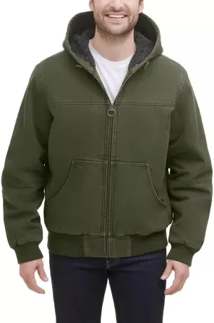 G.H. Bass & Co. Men’s Hooded Cotton Canvas Shell Workwear Jacket (Green,Medium)