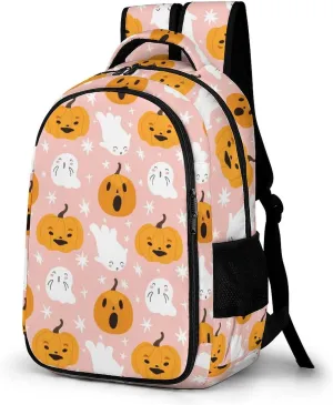 Ghosts Pumpkins Pink Large Travel Backpack Halloween Cartoon Cute Bags Daypack Laptop Work Computer Hiking Back Packs with Multiple Pockets