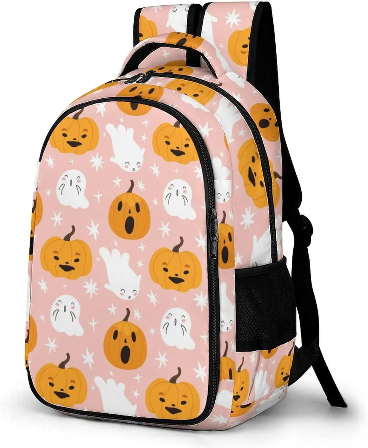 Ghosts Pumpkins Pink Large Travel Backpack Halloween Cartoon Cute Bags Daypack Laptop Work Computer Hiking Back Packs with Multiple Pockets