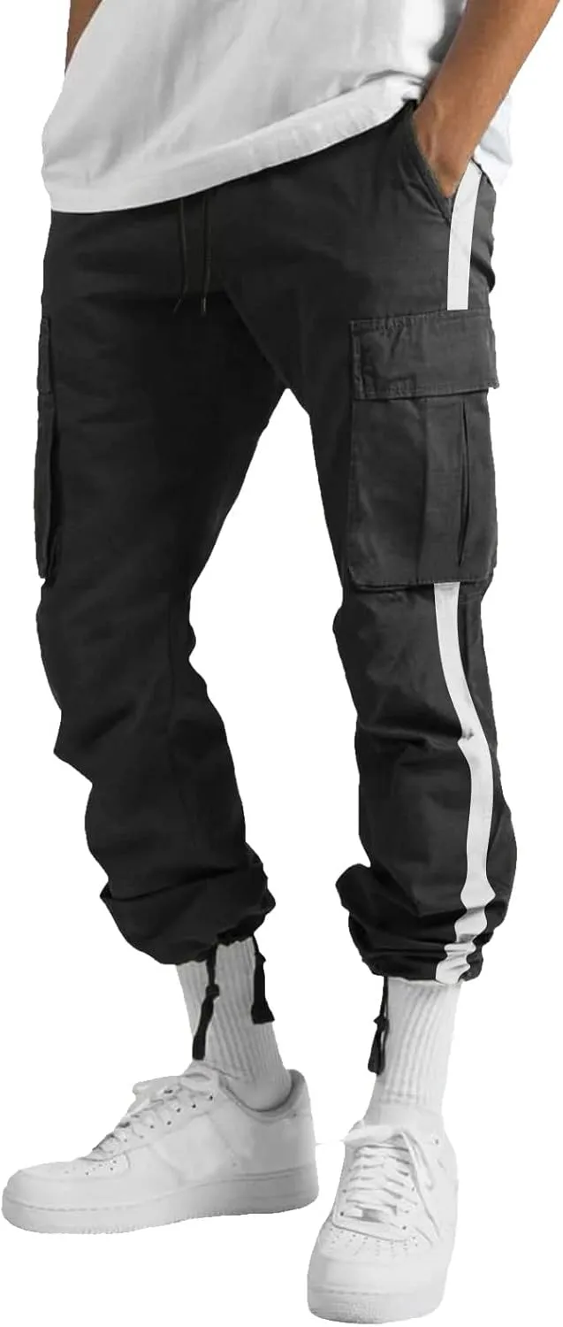 GIERIDUC Men's Drawstring Waist Cargo Pants Sweatpants Men Zipper Pockets Mens Running Tights Pants Quick Dry Pants for Men