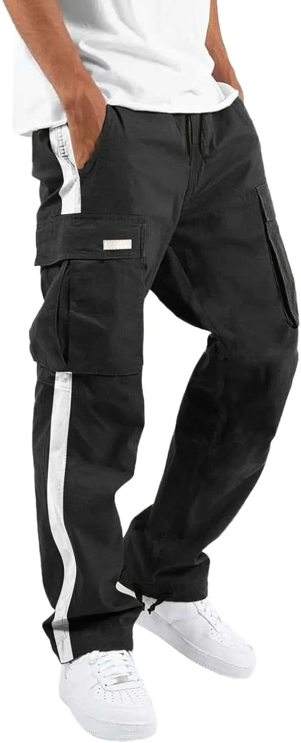 GIERIDUC Men's Drawstring Waist Cargo Pants Sweatpants Men Zipper Pockets Mens Running Tights Pants Quick Dry Pants for Men