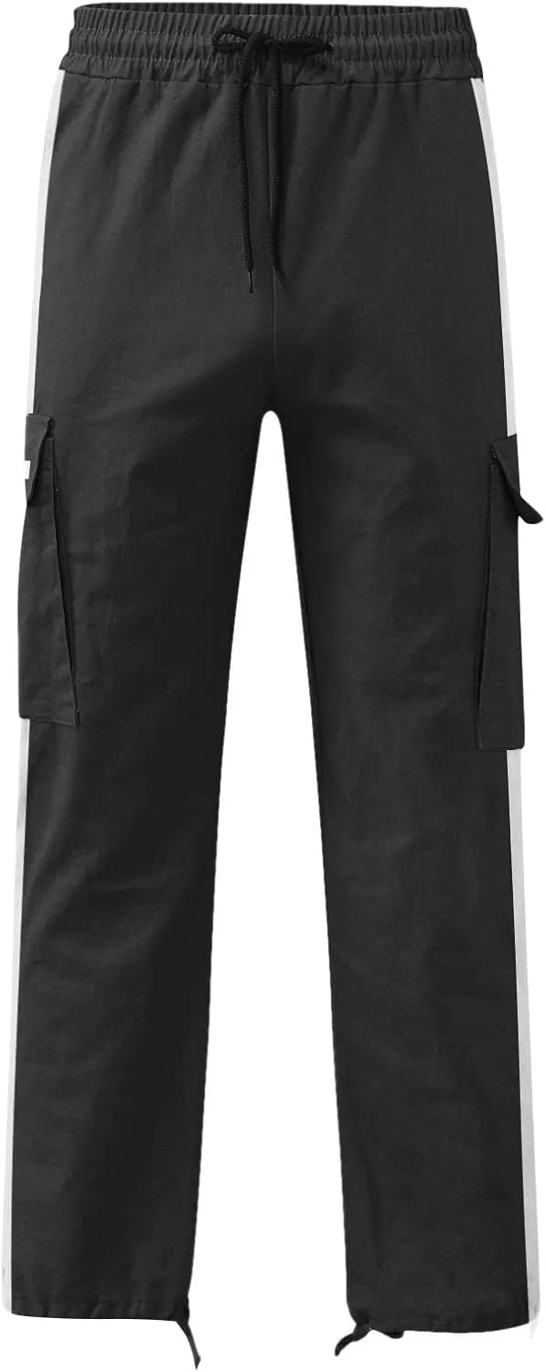 GIERIDUC Men's Drawstring Waist Cargo Pants Sweatpants Men Zipper Pockets Mens Running Tights Pants Quick Dry Pants for Men