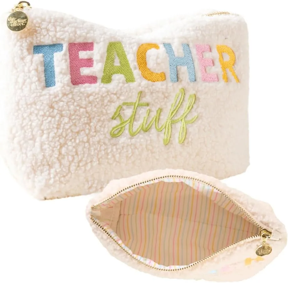Gifts for Teachers Supply Pouch for Teacher Stuff Soft Sherpa Cosmetic Bag Organizing Storing Jewelry and Accessories Case Classroom or Travel