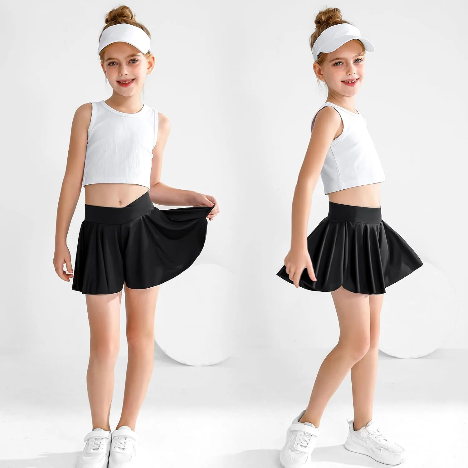 Girls' Athletic 2-in-1 Flowy Cheer Dance Biker Shorts Tennis Skirt Butterfly Skorts with Pocket for Girl Size 5-14 Years