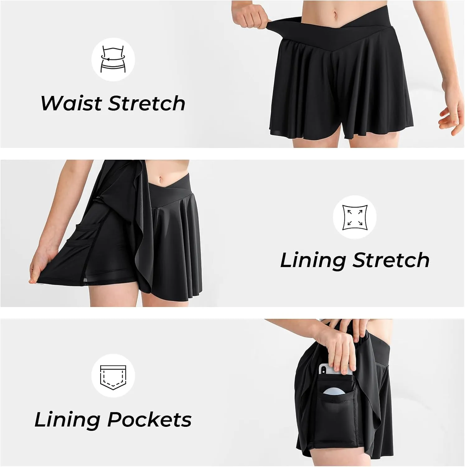 Girls' Athletic 2-in-1 Flowy Cheer Dance Biker Shorts Tennis Skirt Butterfly Skorts with Pocket for Girl Size 5-14 Years