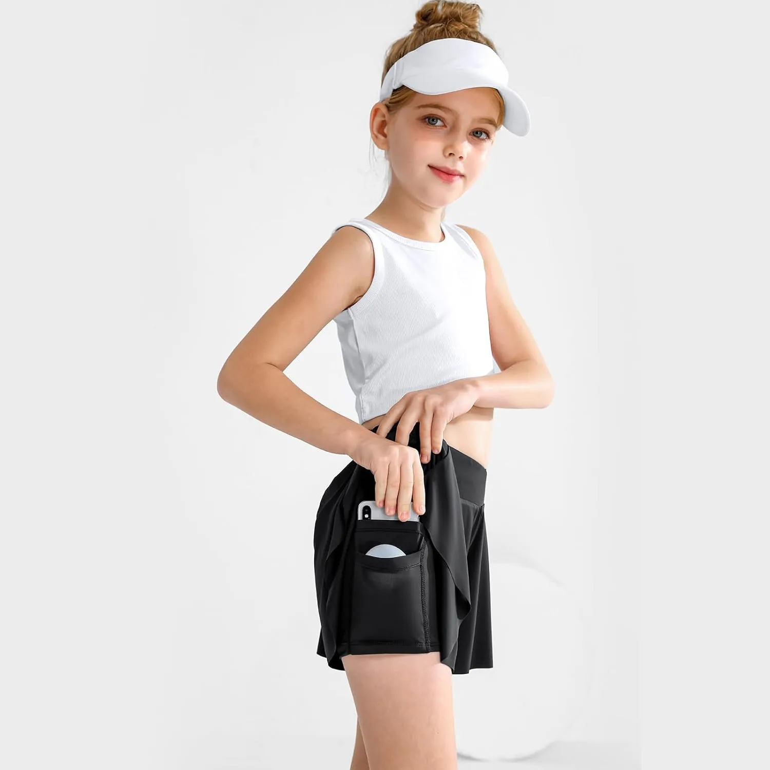Girls' Athletic 2-in-1 Flowy Cheer Dance Biker Shorts Tennis Skirt Butterfly Skorts with Pocket for Girl Size 5-14 Years
