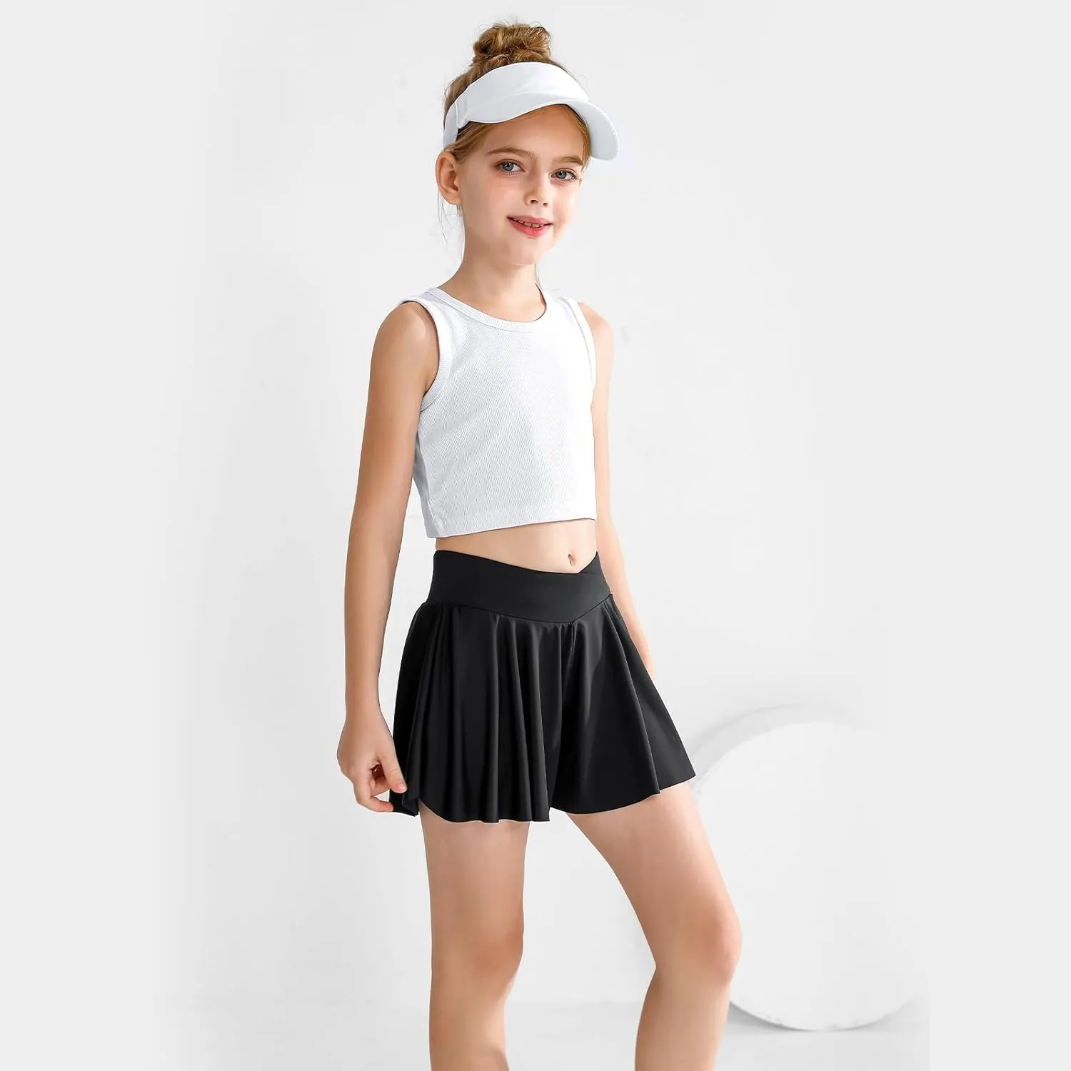 Girls' Athletic 2-in-1 Flowy Cheer Dance Biker Shorts Tennis Skirt Butterfly Skorts with Pocket for Girl Size 5-14 Years