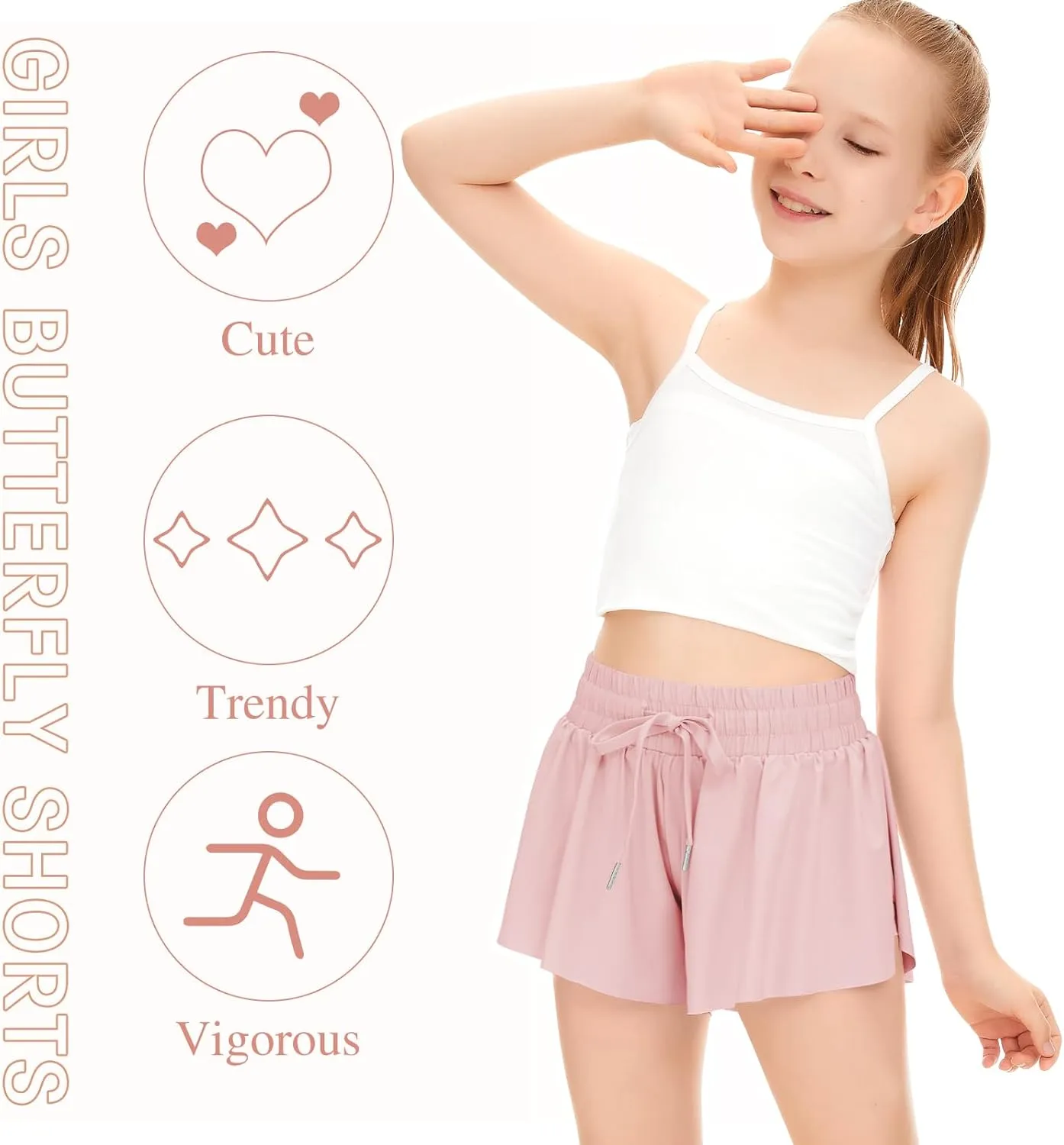 Girls Athletic Flowy Shorts with Pocket - 2 in 1 Butterfly Shorts for Teen Girls Youth Running Sports Spandex