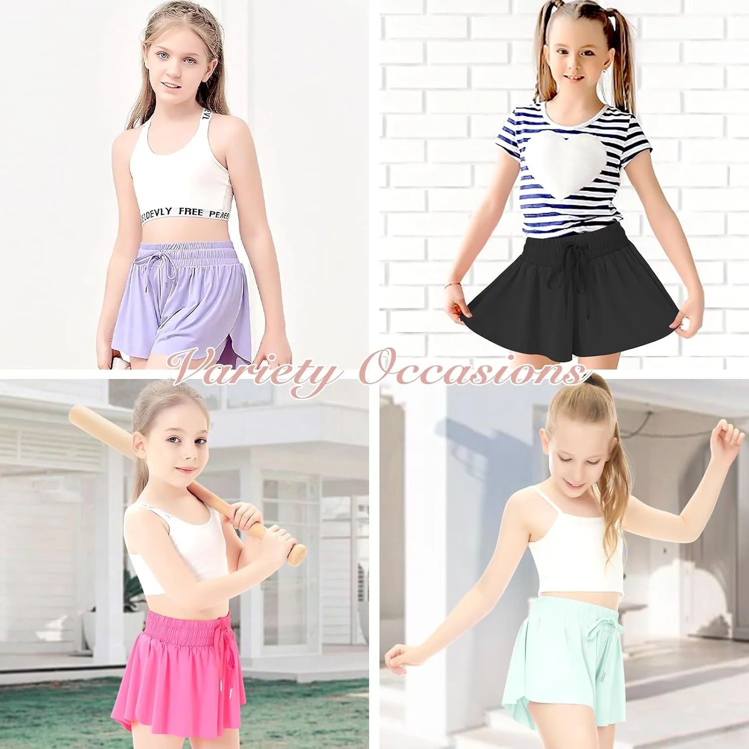 Girls Athletic Flowy Shorts with Pocket - 2 in 1 Butterfly Shorts for Teen Girls Youth Running Sports Spandex