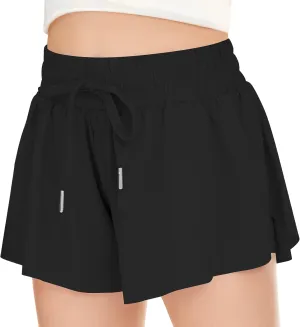 Girls Athletic Flowy Shorts with Pocket - 2 in 1 Butterfly Shorts for Teen Girls Youth Running Sports Spandex