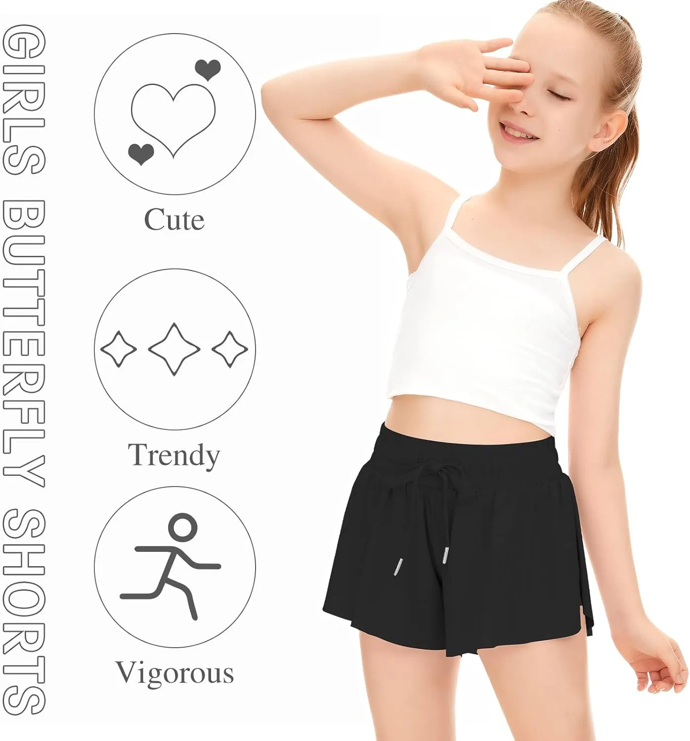 Girls Athletic Flowy Shorts with Pocket - 2 in 1 Butterfly Shorts for Teen Girls Youth Running Sports Spandex