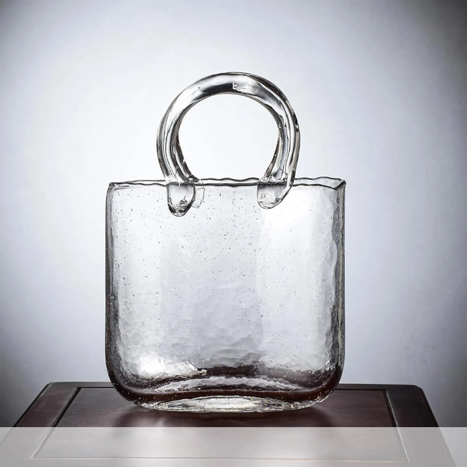 Glass Bag vase, Purse vase with Fish Bowl, Handbag Shape Flower vase, Clear Bag Vase with Handle and Bubbles for Centerpieces Wedding Table Decorations(#1)