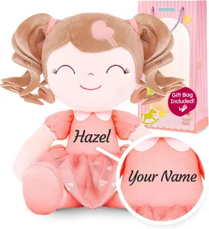 Gloveleya Personalized Curly Doll with Your Name - Cute Custom Orange Soft Plush Doll for Girls Plush Doll Customized Gifts