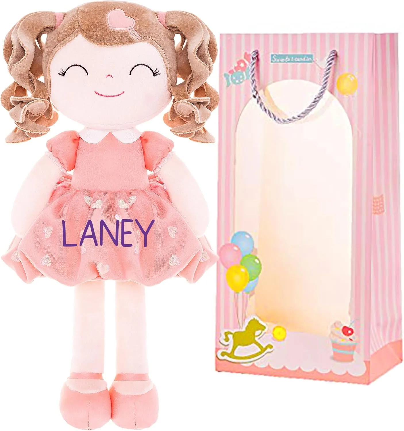 Gloveleya Personalized Curly Doll with Your Name - Cute Custom Orange Soft Plush Doll for Girls Plush Doll Customized Gifts