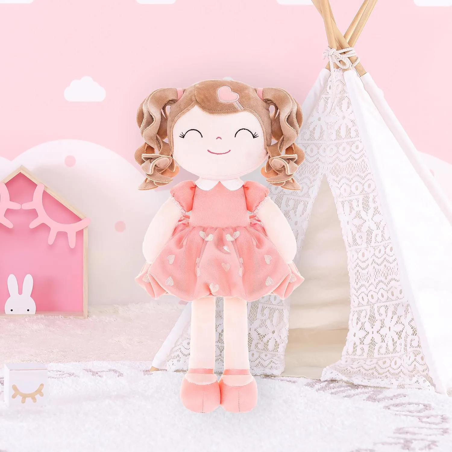 Gloveleya Personalized Curly Doll with Your Name - Cute Custom Orange Soft Plush Doll for Girls Plush Doll Customized Gifts