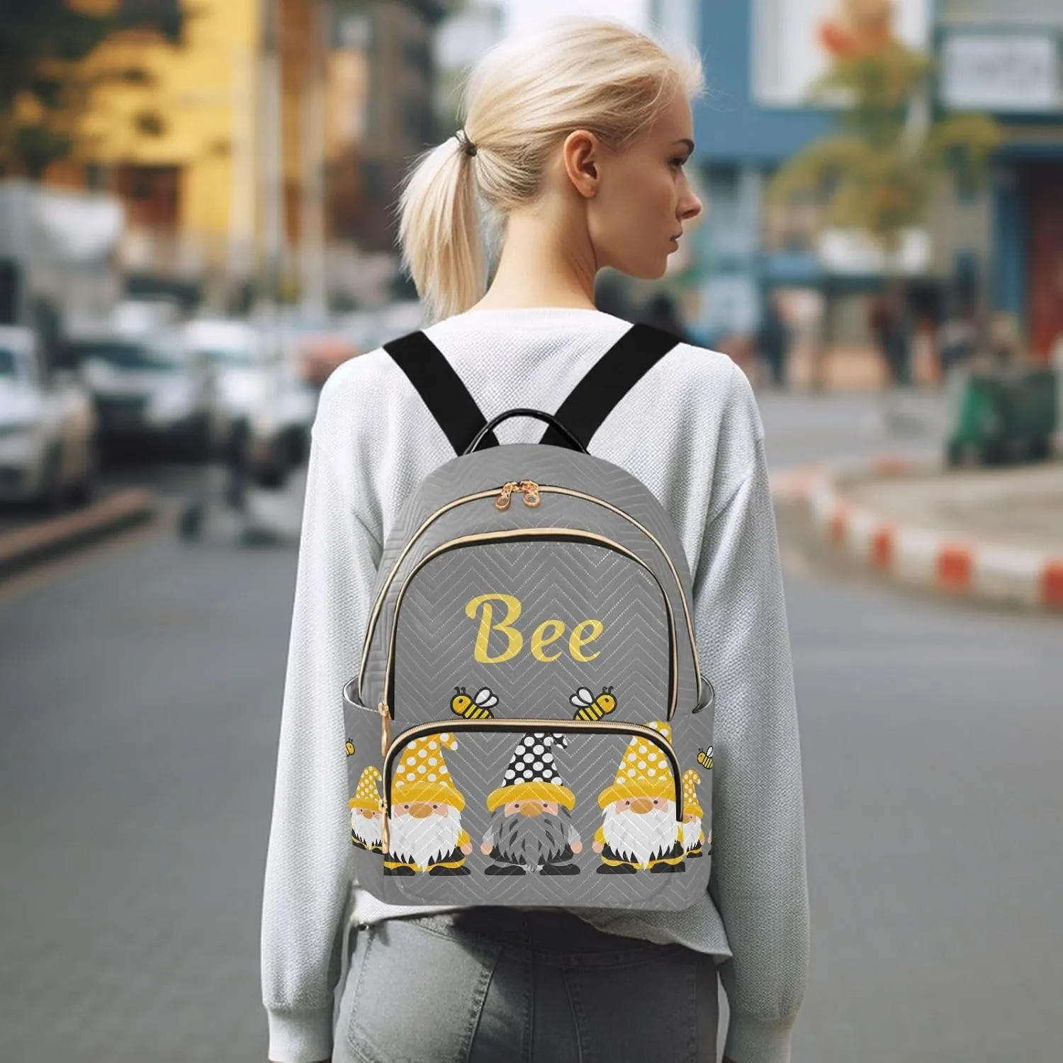 Gnome Bees Mini Backpack Fashion Backpack Purse for Women,Handbag Shoulder Bag Casual Daypack, Ladies Gift for College Work （M）