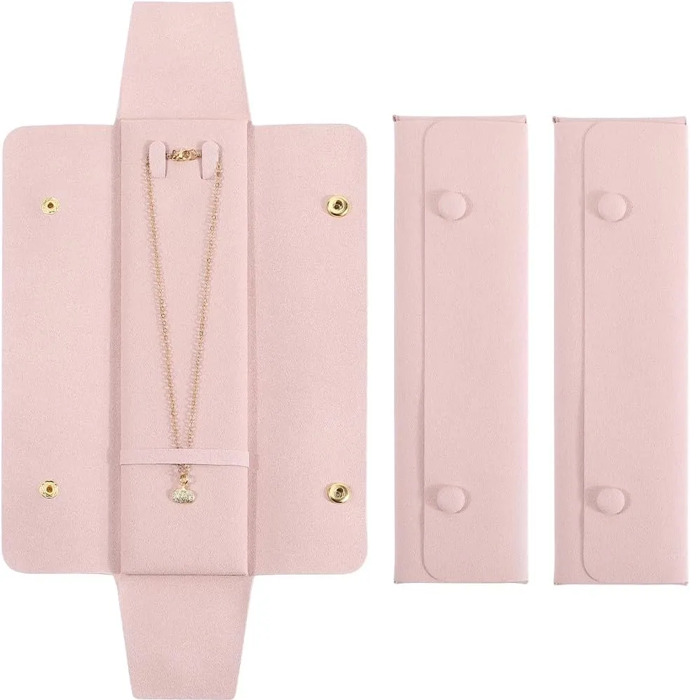 GORGECRAFT 3Pcs Necklace Travel Case Tangle-Free Jewelry Organizer Storage Bag Travel Necklace Pouch for Wedding Christmas Valentine's Day Women Bridesmaid Gifts Pink 8.66 x 2.4 inch