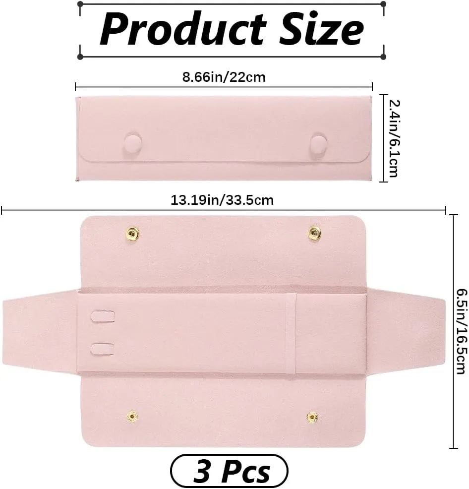 GORGECRAFT 3Pcs Necklace Travel Case Tangle-Free Jewelry Organizer Storage Bag Travel Necklace Pouch for Wedding Christmas Valentine's Day Women Bridesmaid Gifts Pink 8.66 x 2.4 inch