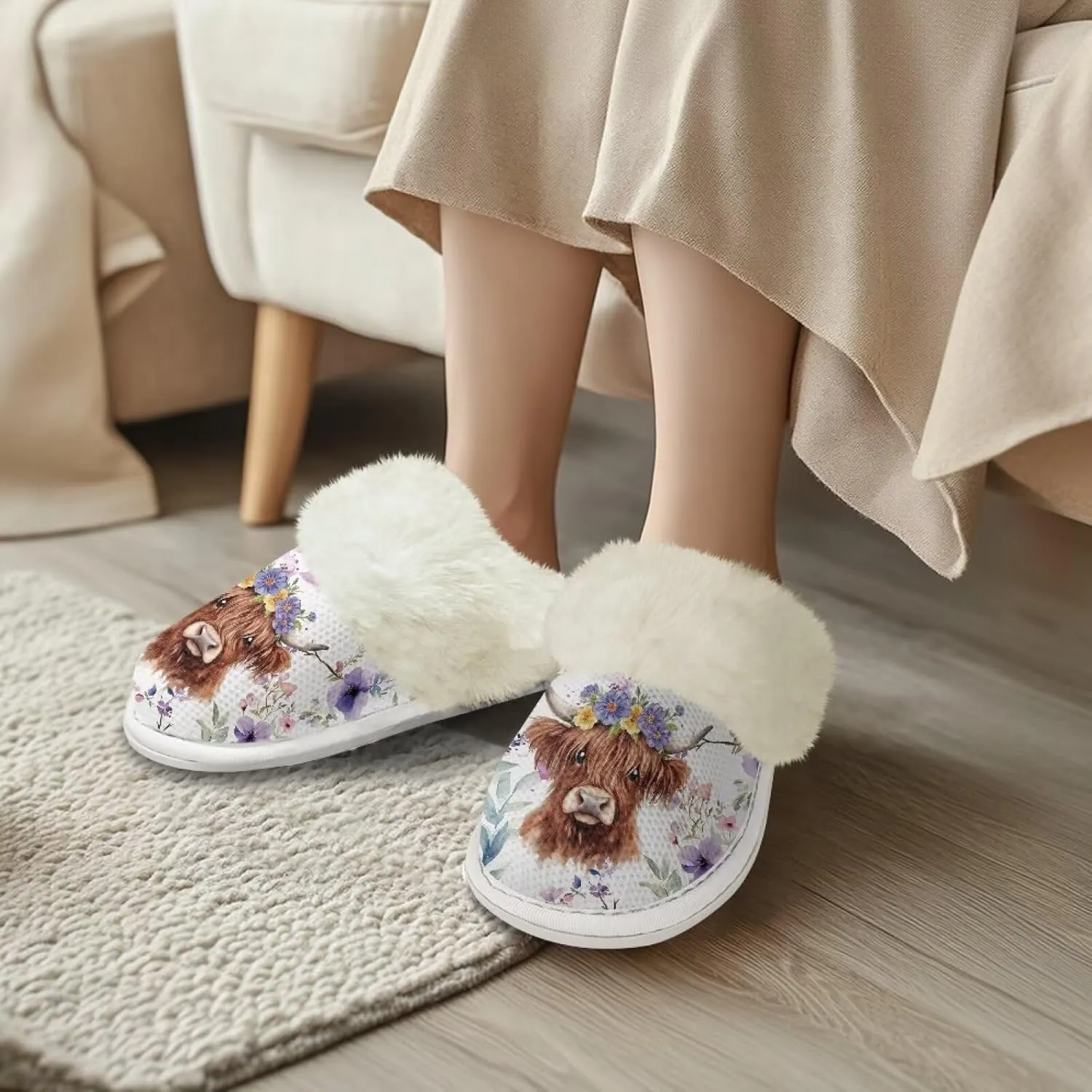 GOSTONG Women's House Slippers Slip on Fuzzy Slippers with Faux Furry Lining Non Slip Indoor Outdoor Warm Fluffy Slippers Size 5-13