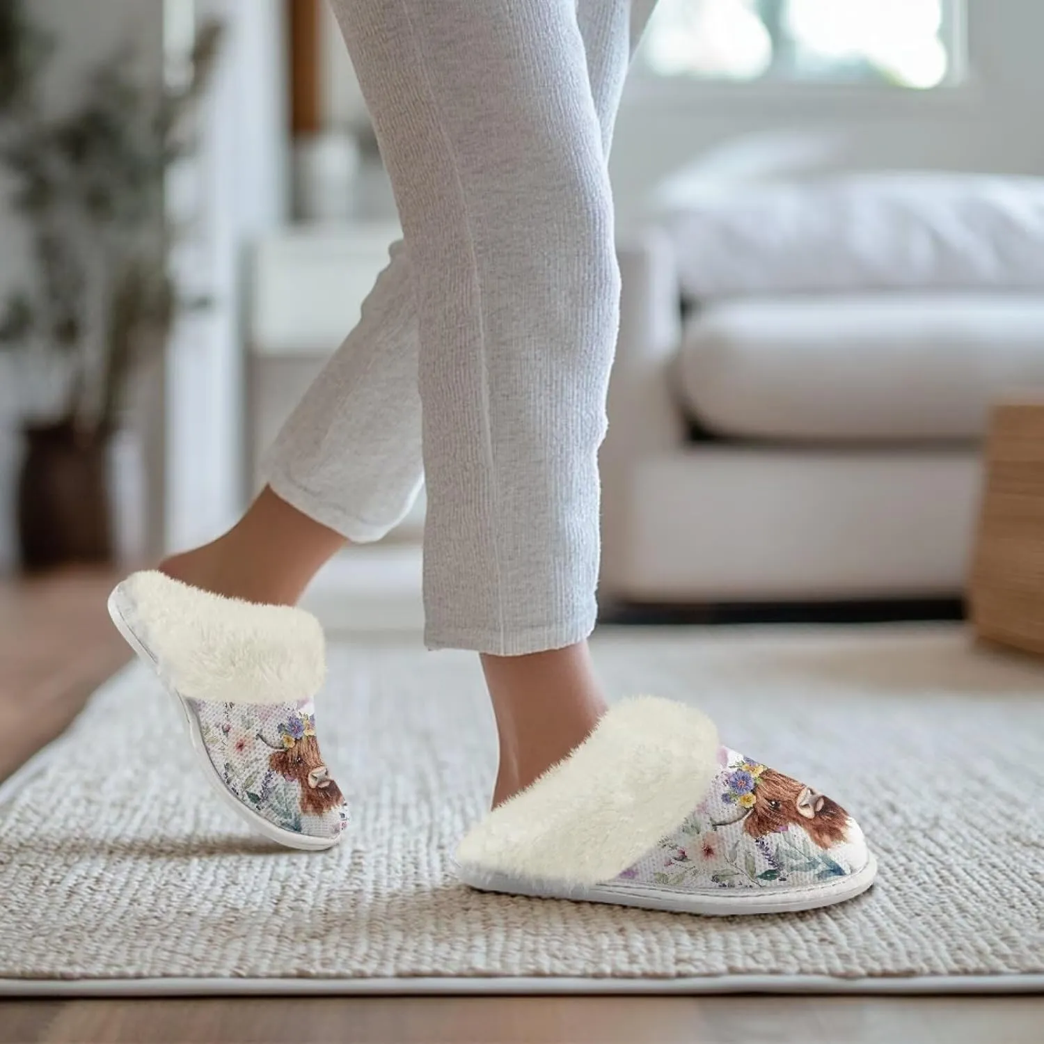 GOSTONG Women's House Slippers Slip on Fuzzy Slippers with Faux Furry Lining Non Slip Indoor Outdoor Warm Fluffy Slippers Size 5-13