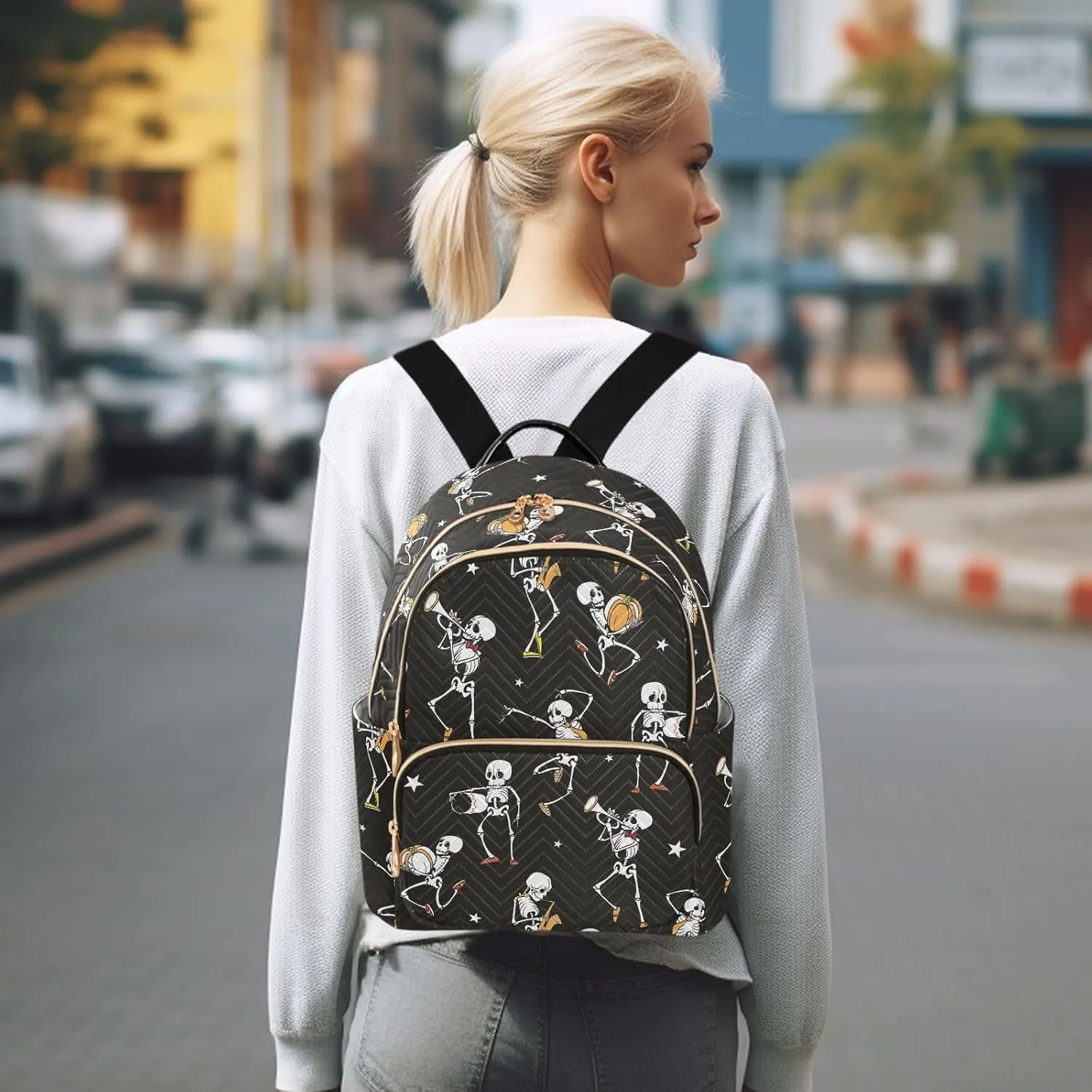 Gothic Skull Mini Backpack Fashion Backpack Purse for Women,Handbag Shoulder Bag Casual Daypack, Ladies Gift for College Work （M）