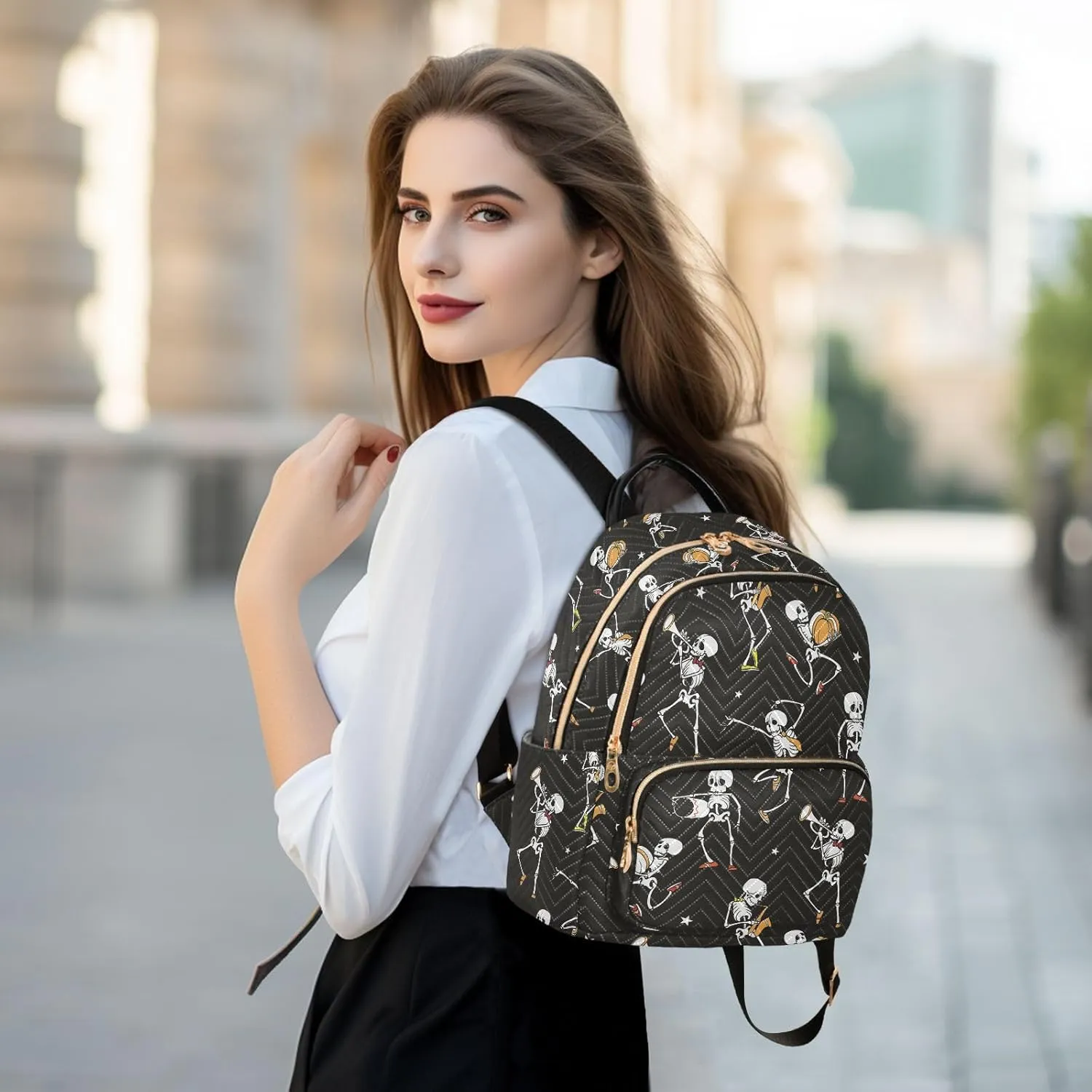 Gothic Skull Mini Backpack Fashion Backpack Purse for Women,Handbag Shoulder Bag Casual Daypack, Ladies Gift for College Work （M）