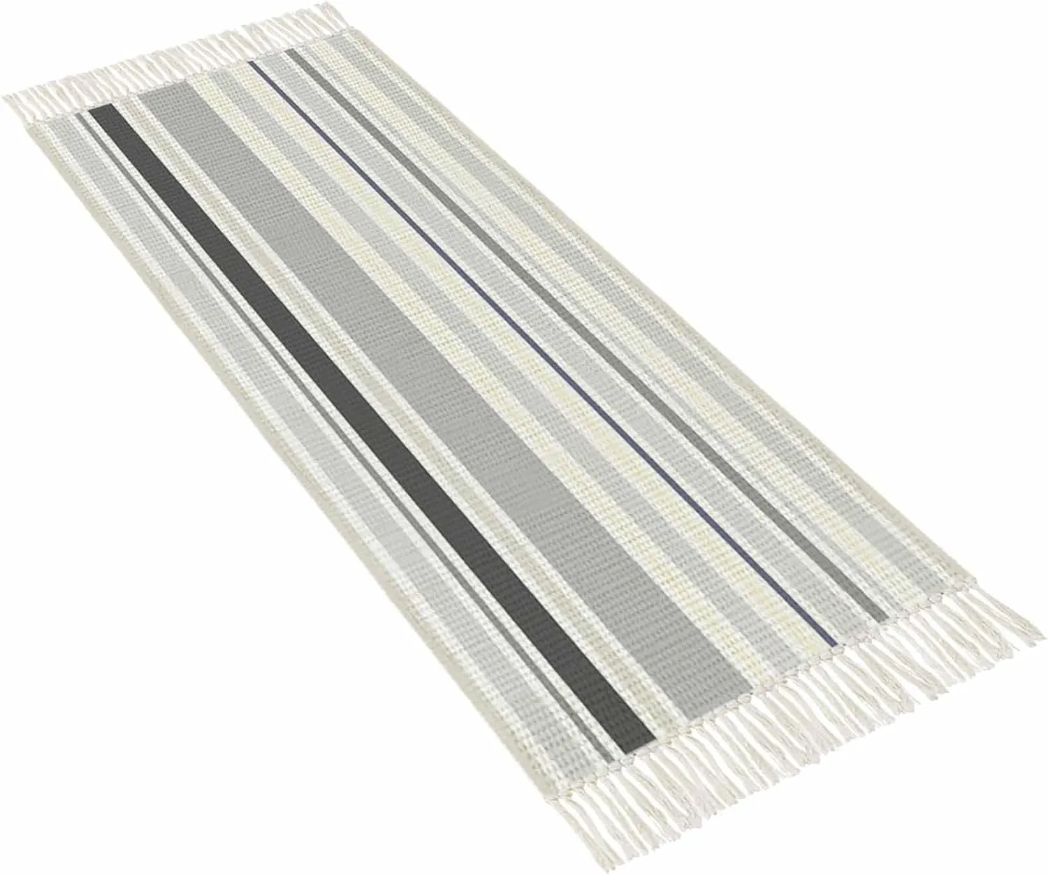 Gray White Blue Kitchen Hallway Runner Rug 2X5 Ft Carpet, Washable Woven Throw Carpet with Tassel, Country Modern Stripes Lines Art Non-Shedding Entryway Laundry Rugs