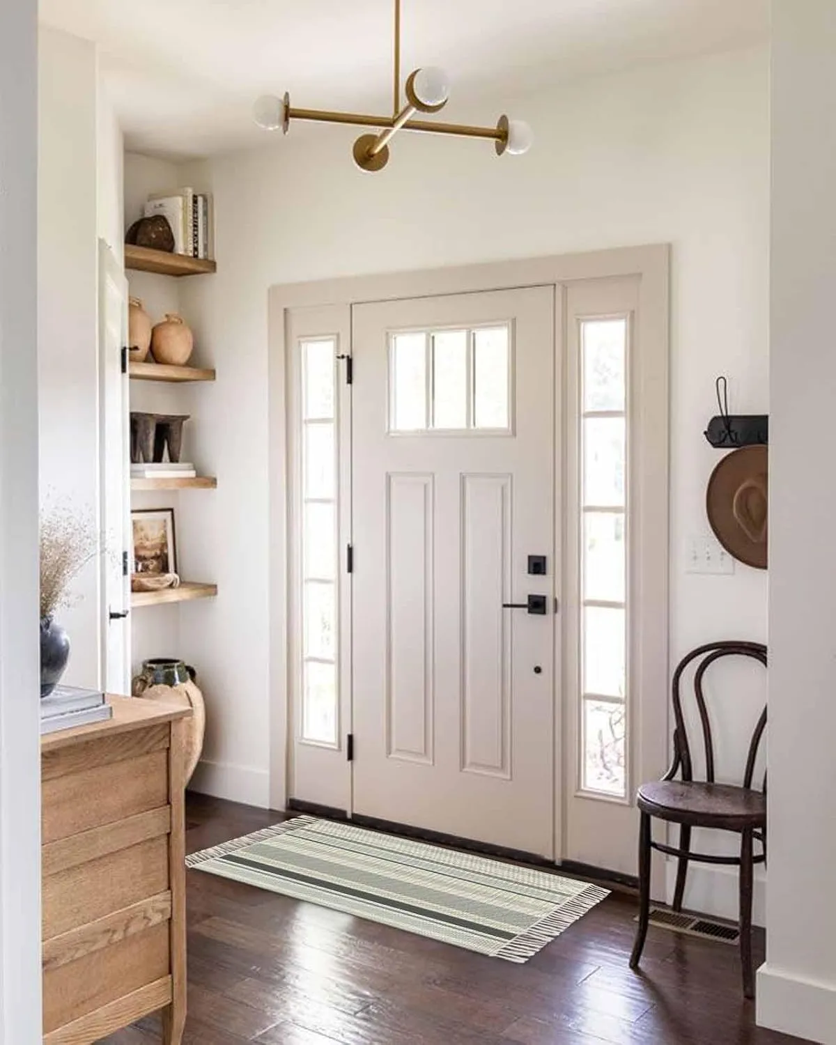Gray White Blue Kitchen Hallway Runner Rug 2X5 Ft Carpet, Washable Woven Throw Carpet with Tassel, Country Modern Stripes Lines Art Non-Shedding Entryway Laundry Rugs