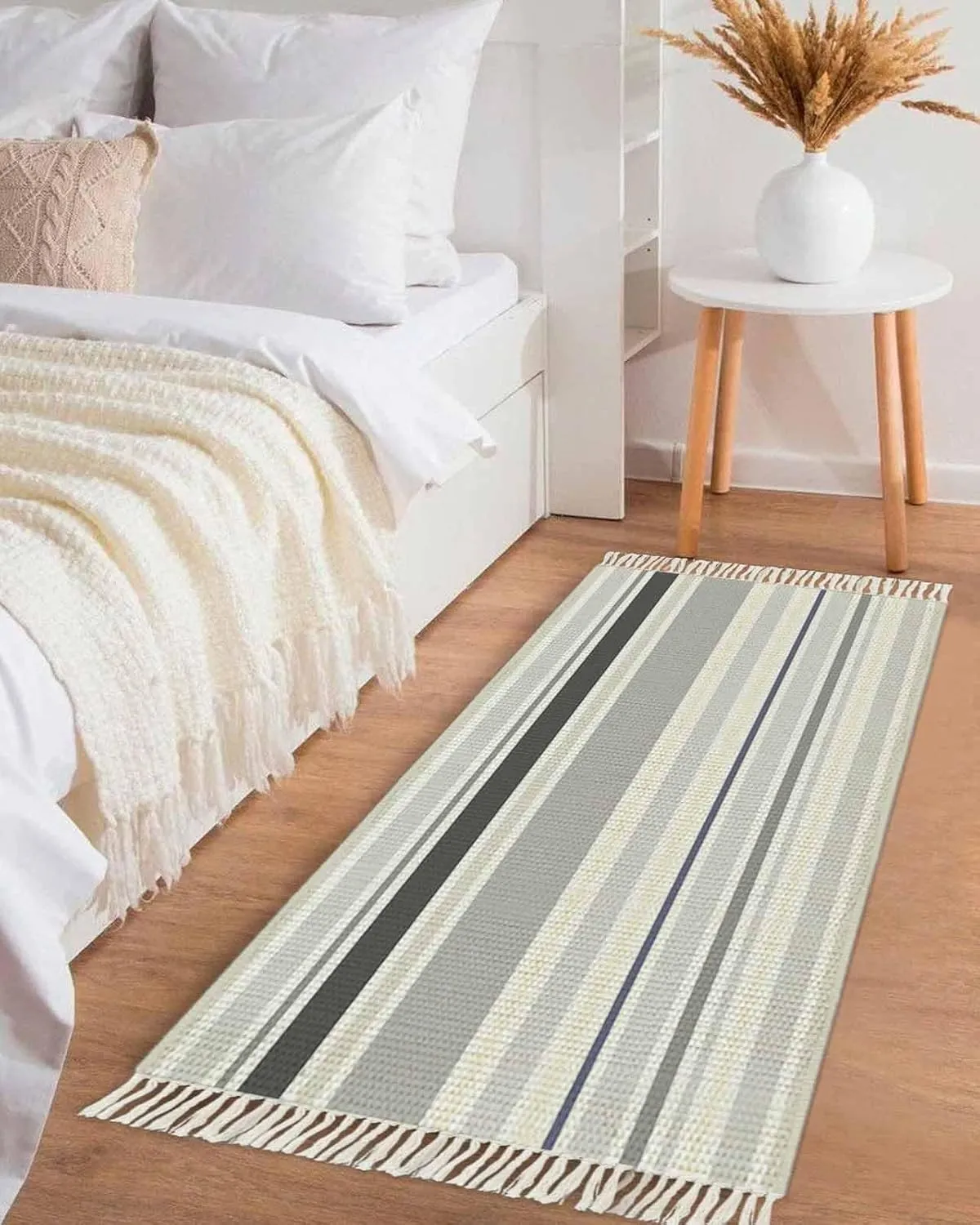 Gray White Blue Kitchen Hallway Runner Rug 2X5 Ft Carpet, Washable Woven Throw Carpet with Tassel, Country Modern Stripes Lines Art Non-Shedding Entryway Laundry Rugs