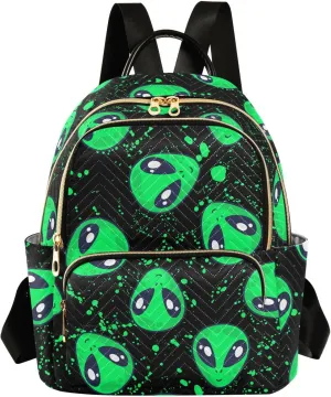 Green Alien Mini Backpack Fashion Backpack Purse for Women,Handbag Shoulder Bag Casual Daypack, Ladies Gift for College Work (M)