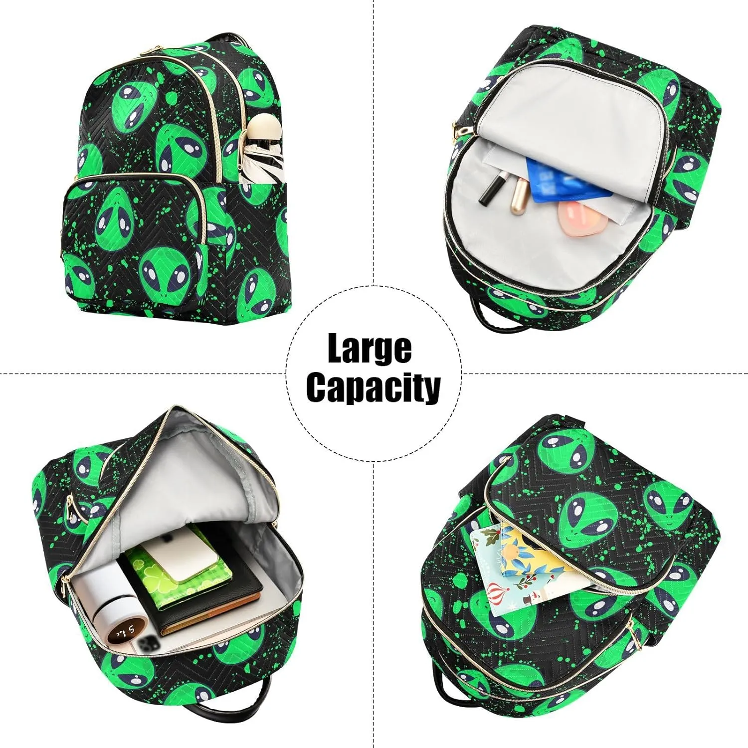 Green Alien Mini Backpack Fashion Backpack Purse for Women,Handbag Shoulder Bag Casual Daypack, Ladies Gift for College Work (M)