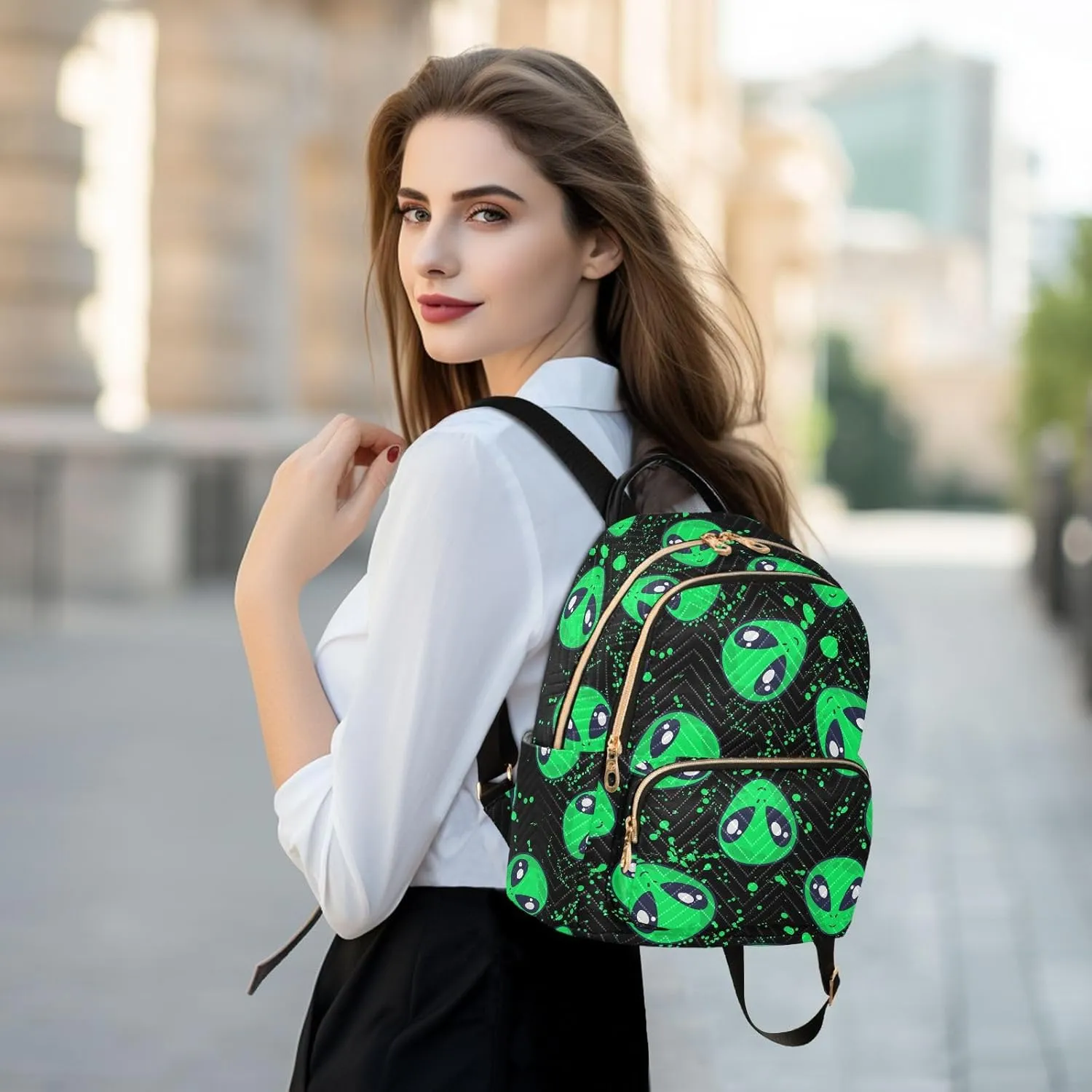 Green Alien Mini Backpack Fashion Backpack Purse for Women,Handbag Shoulder Bag Casual Daypack, Ladies Gift for College Work (M)